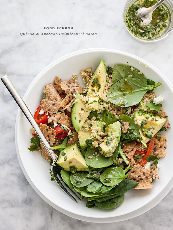 Salada de Quinoa e Abacate Chimichurri | FoodieCrush.com