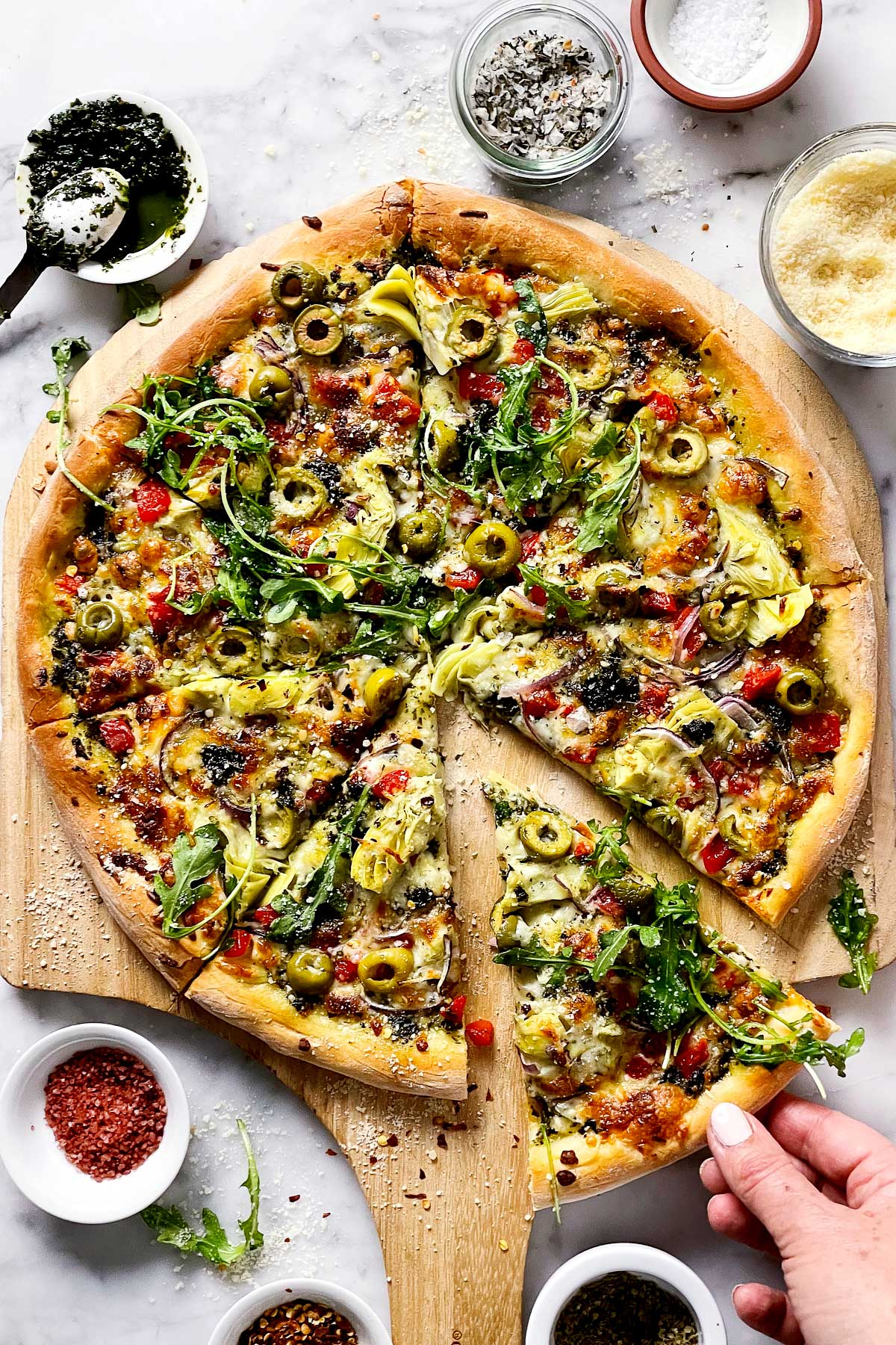 Pizza Mediterrânea com fatia de foodiecrush.com