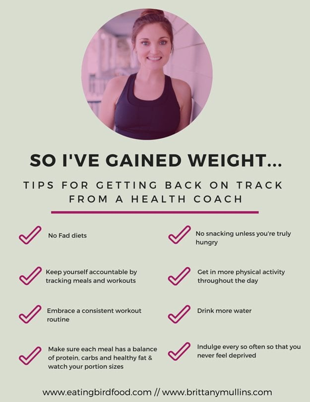 Gráfico de dicas de um treinador de saúde sobre o que fazer quando se ganha peso de volta que se perdeu anteriormente.